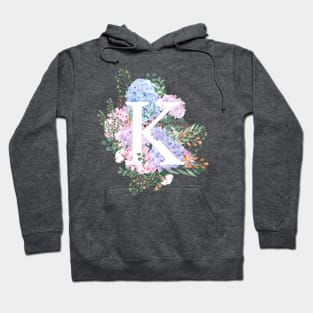 botanical monogram alphabet K hydrangea flowers Hoodie